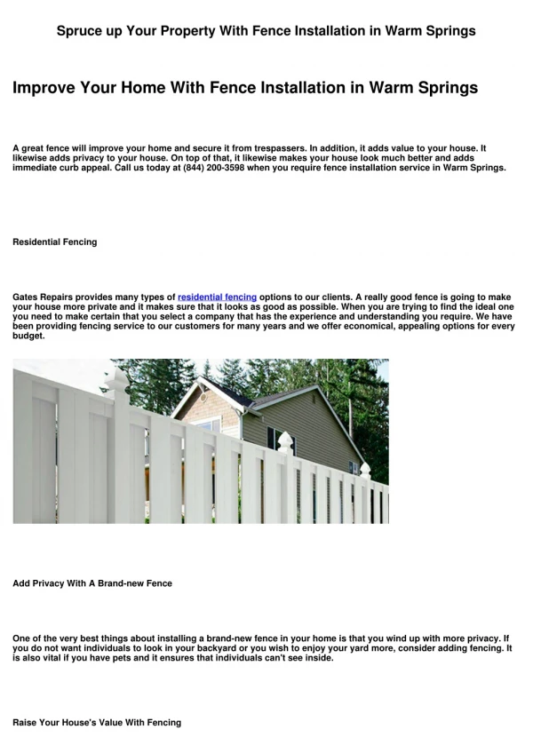 Improve Your House With Fence Installation in Warm Springs