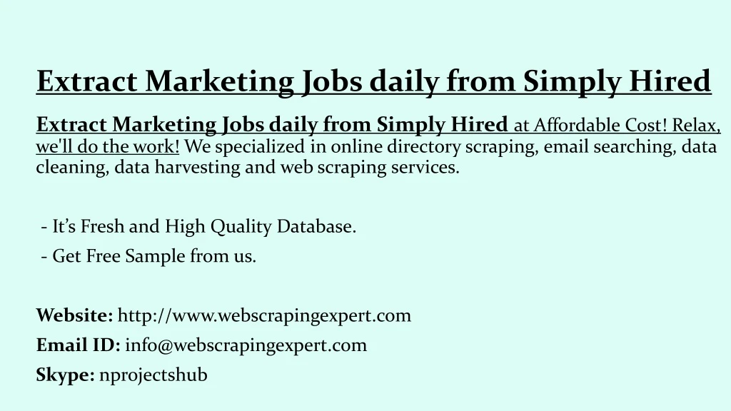 extract marketing jobs daily from simply hired