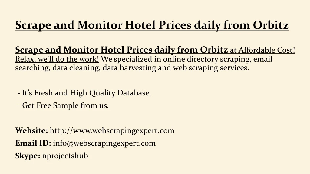 scrape and monitor hotel prices daily from orbitz