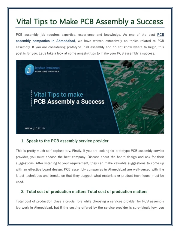 Vital Tips to Make PCB Assembly a Success