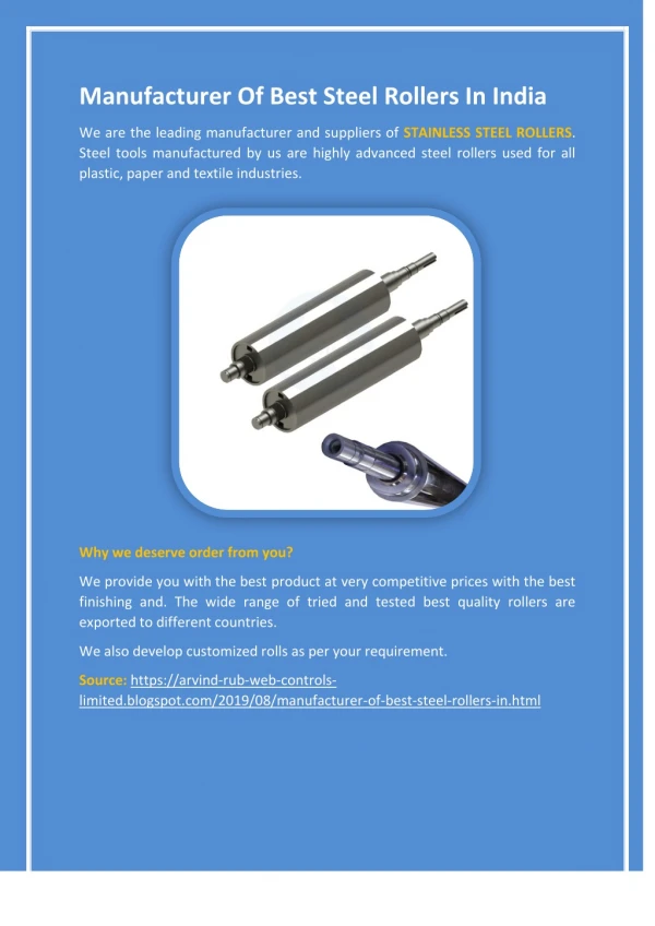 Manufacturer of Best Steel Rollers in India