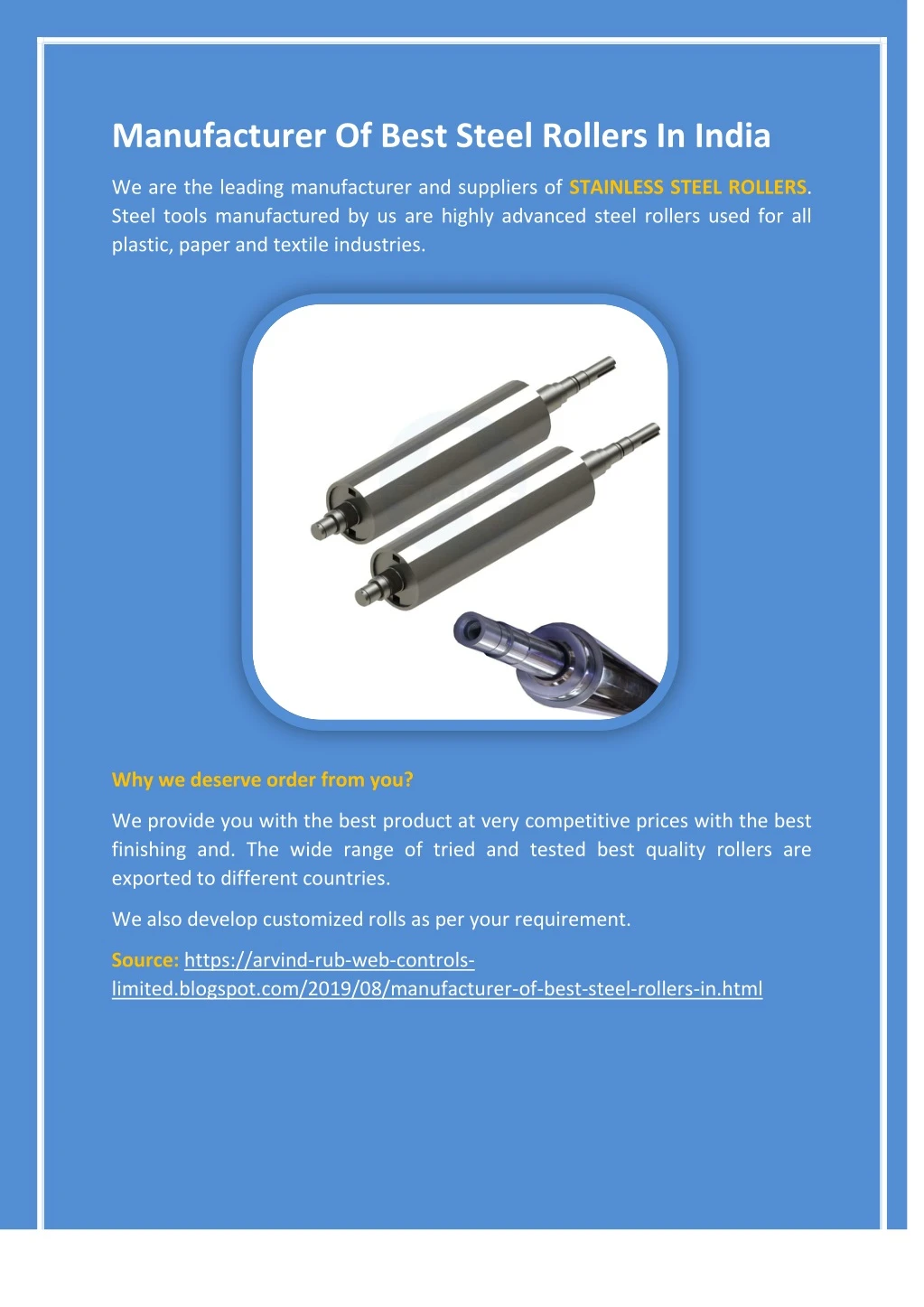 manufacturer of best steel rollers in india