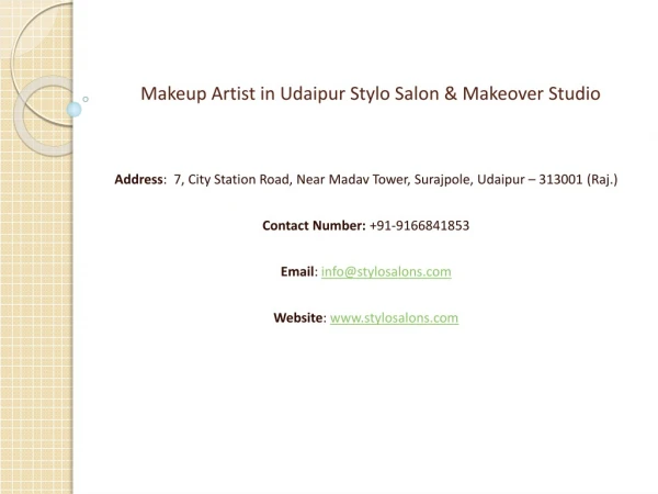 Makeup Artist in Udaipur Stylo Salon & Makeover Studio