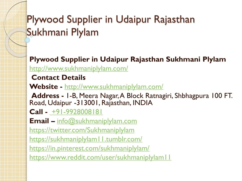 plywood supplier in udaipur rajasthan sukhmani plylam