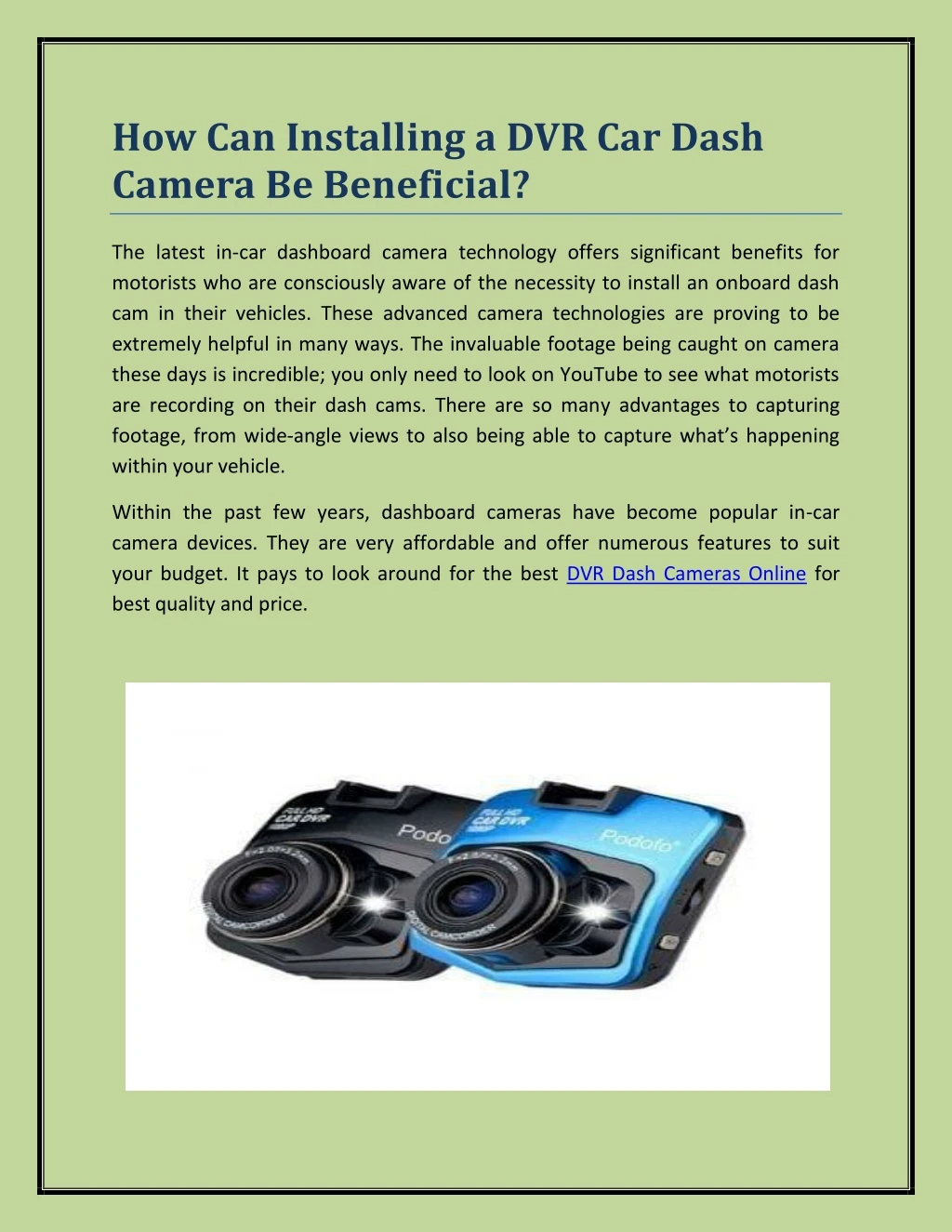 how can installing a dvr car dash camera