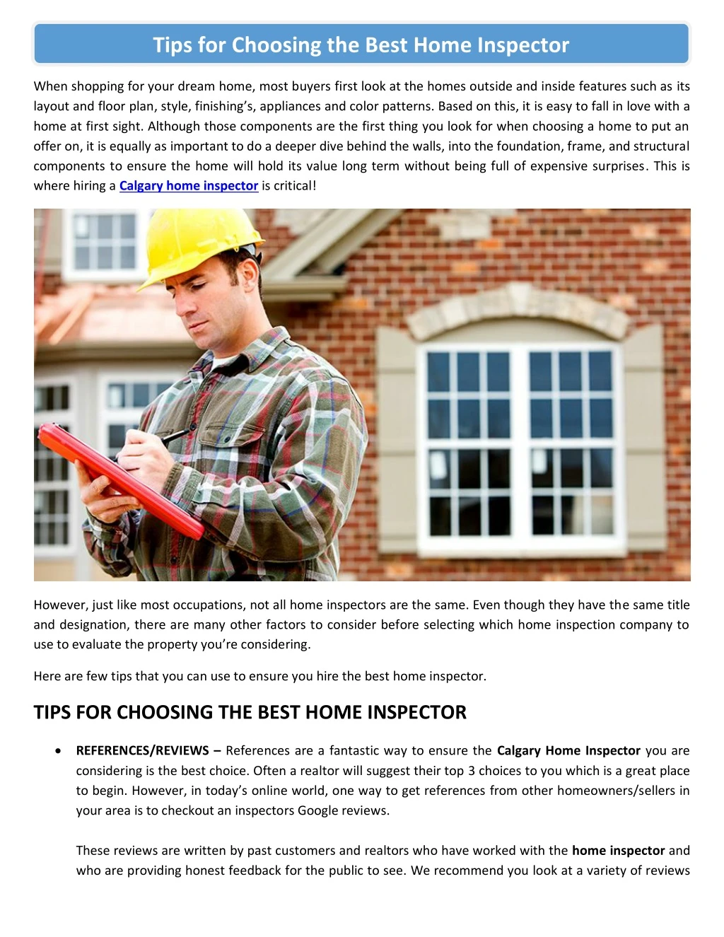 tips for choosing the best home inspector