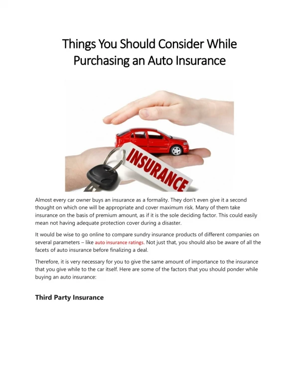 Things You Should Consider While Purchasing an Auto Insurance