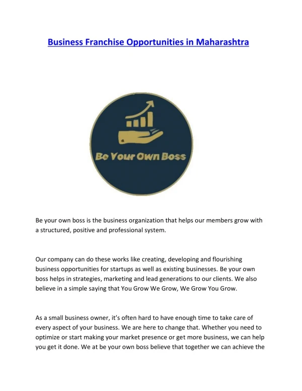 business franchise opportunities in maharashtra