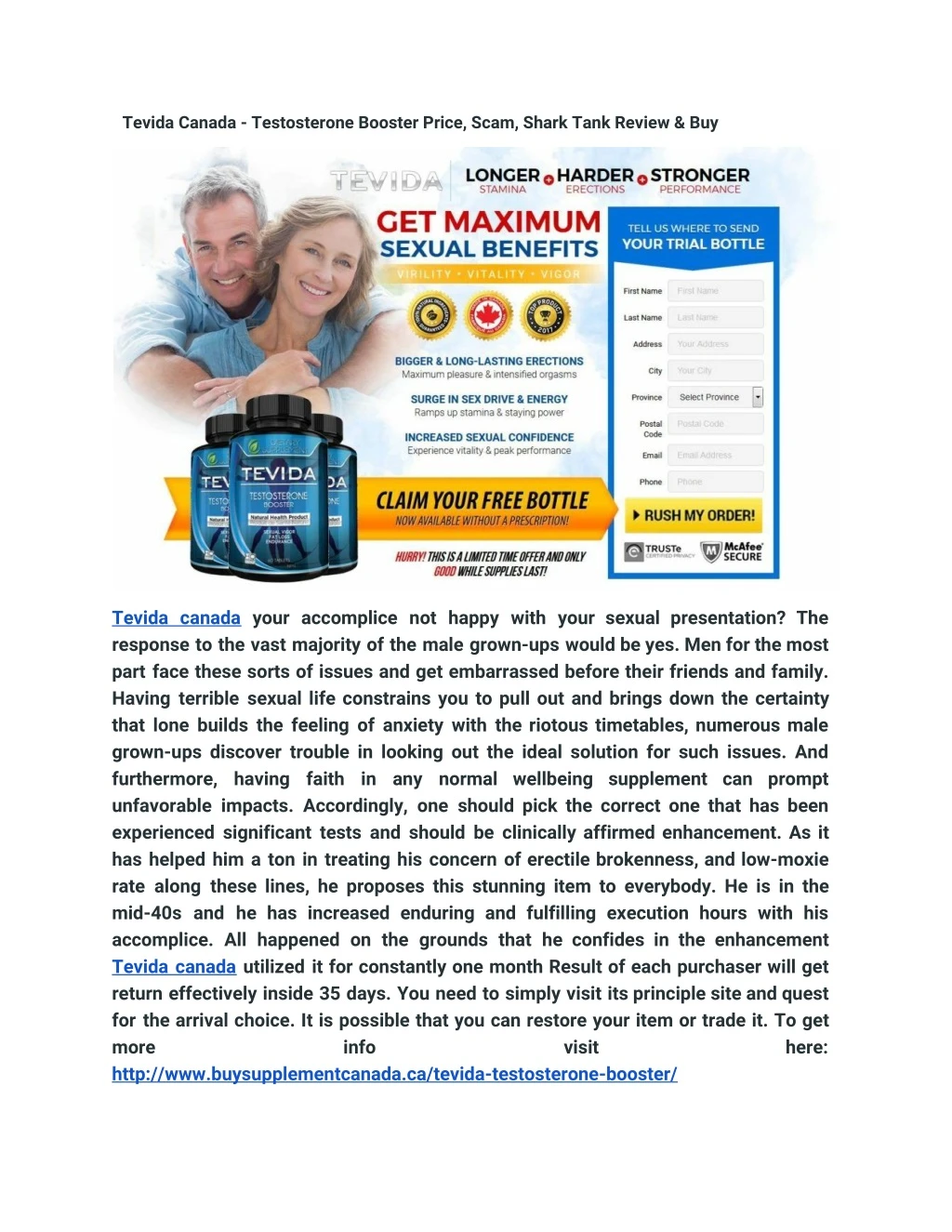 tevida canada testosterone booster price scam