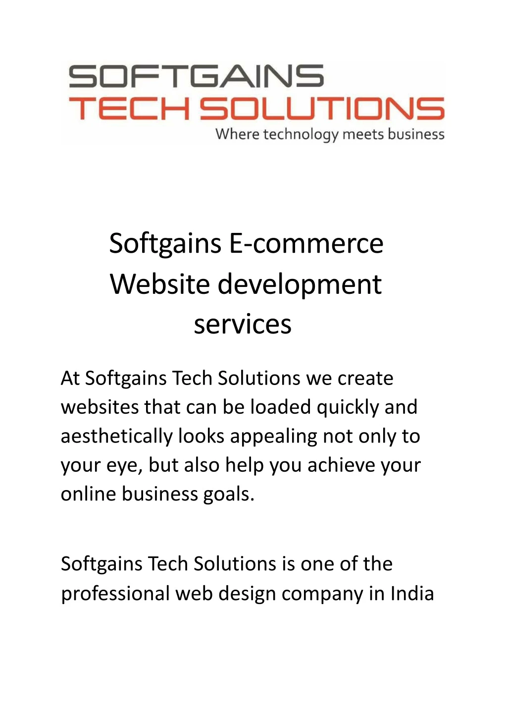 softgains e commerce website development services