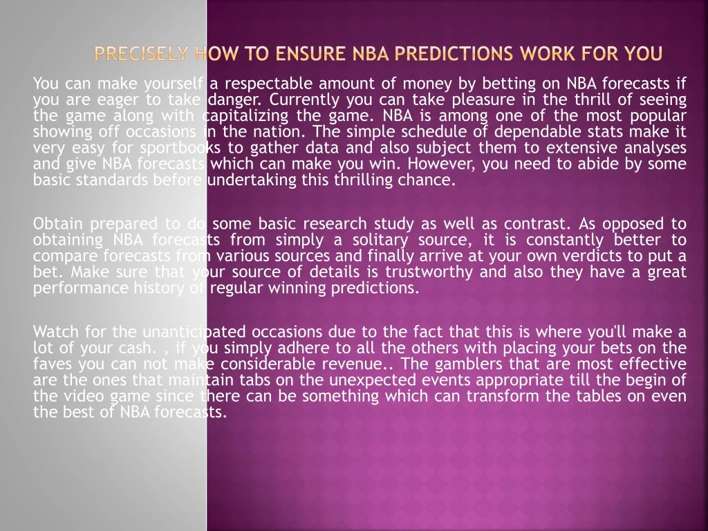 precisely how to ensure nba predictions work for you