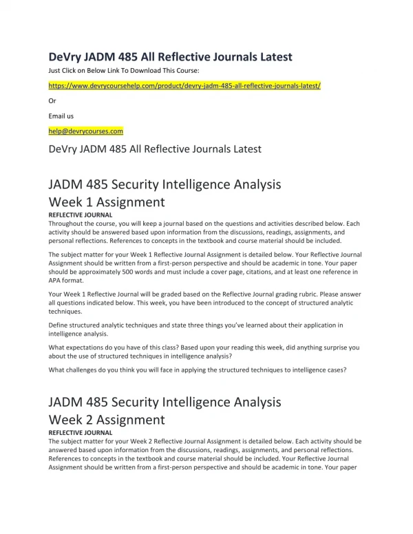 devry jadm 485 all reflective journals latest