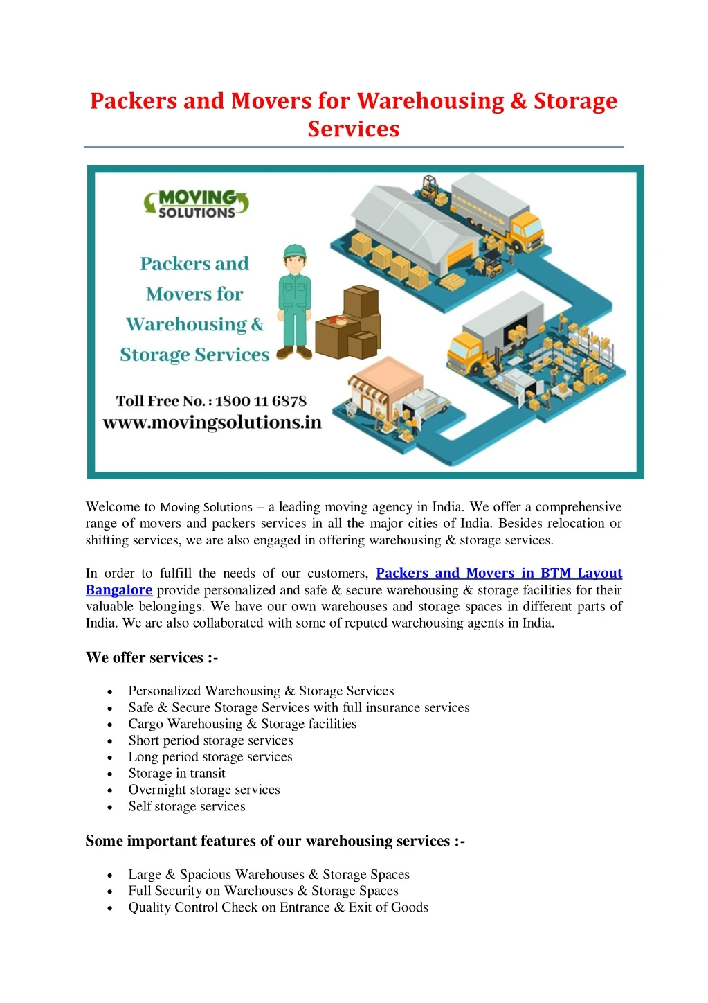 packers and movers for warehousing storage