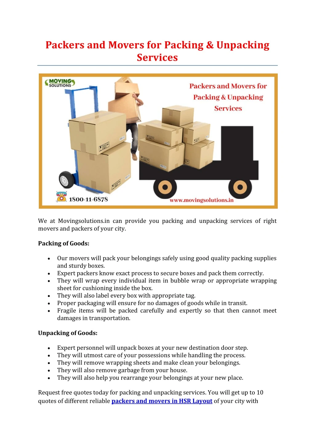 packers and movers for packing unpacking services