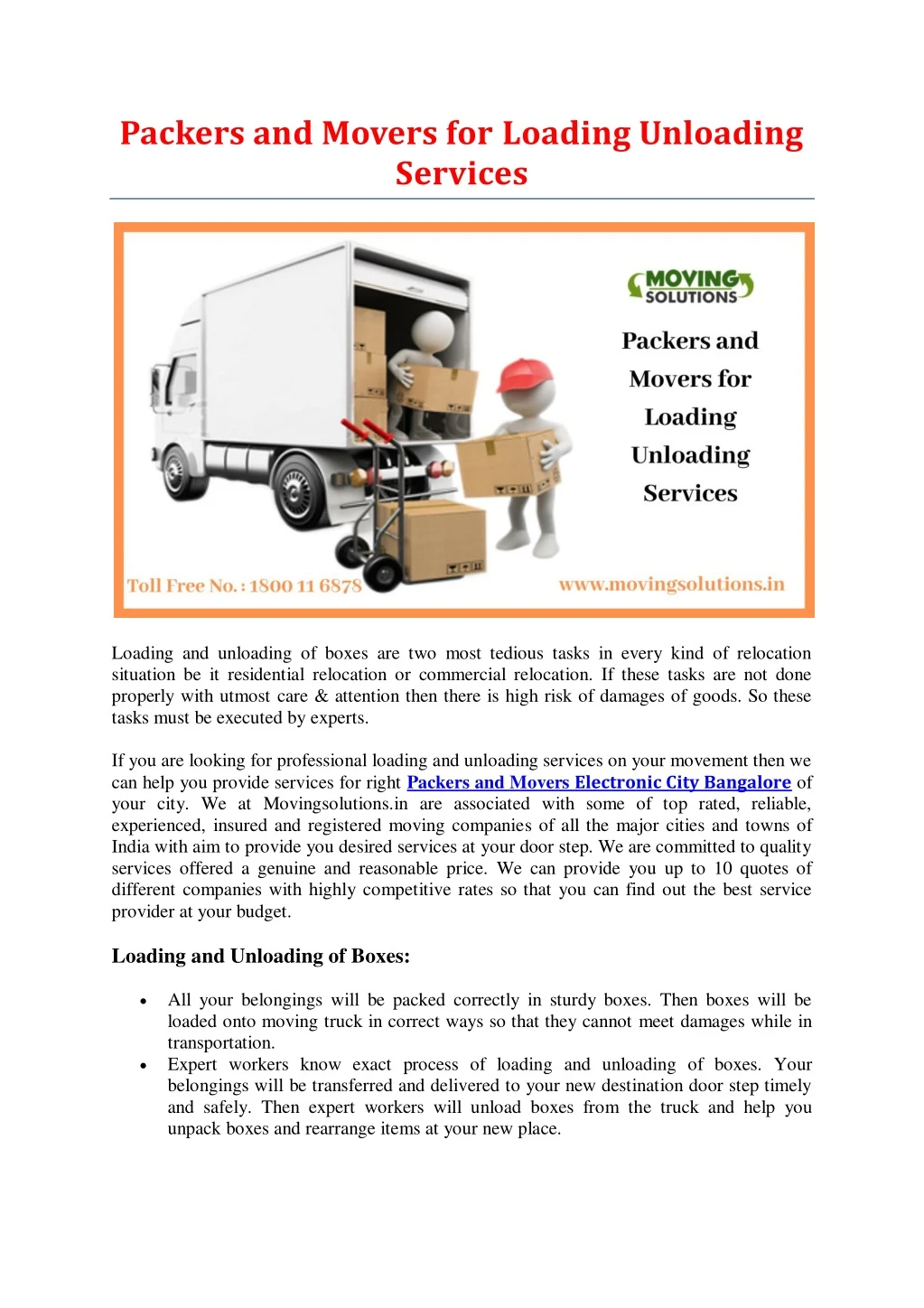 packers and movers for loading unloading services
