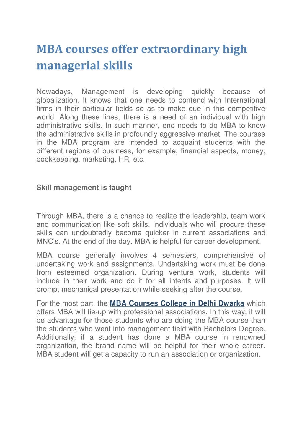 mba courses offer extraordinary high managerial