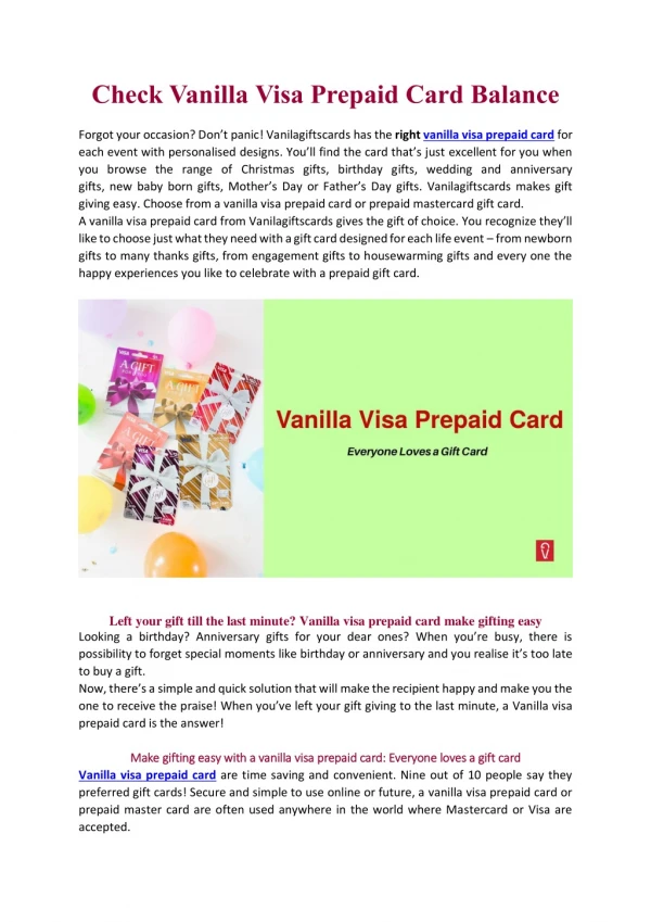 Check Vanilla Visa Prepaid Card Balance