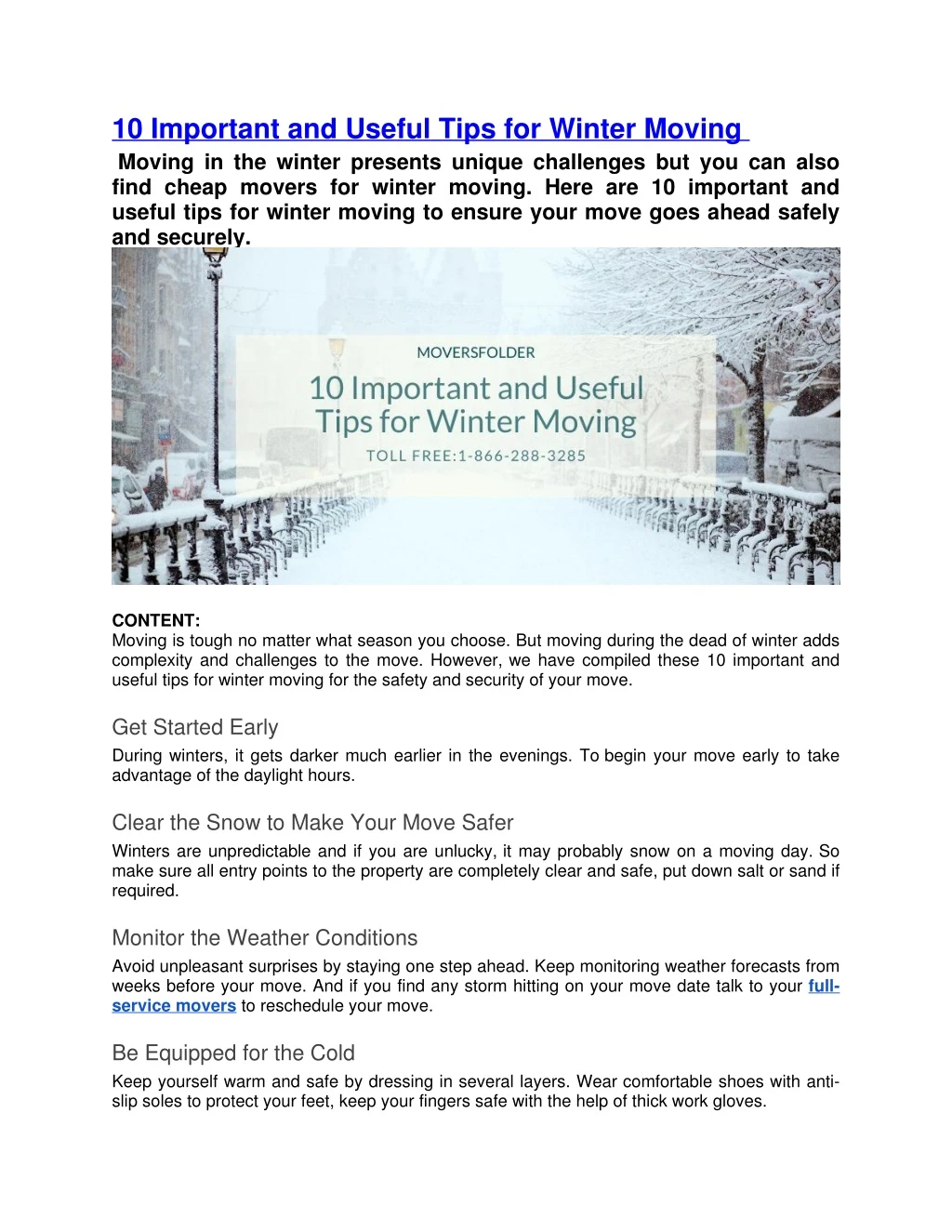 10 important and useful tips for winter moving