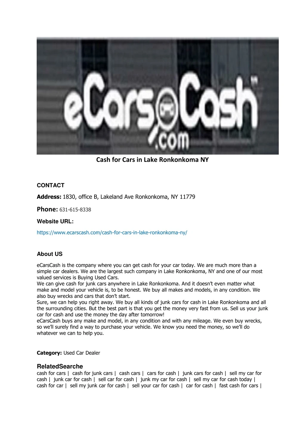 cash for cars in lake ronkonkoma ny