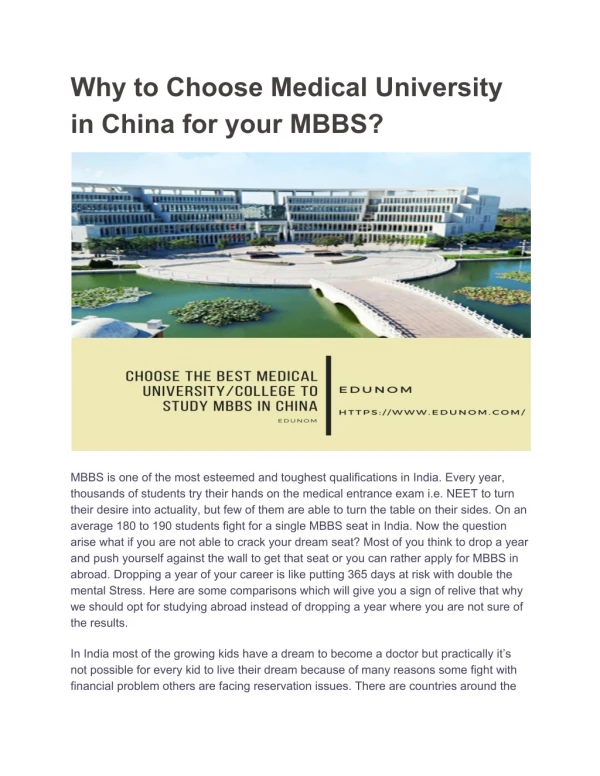 Why to Choose Medical University in China for your MBBS?