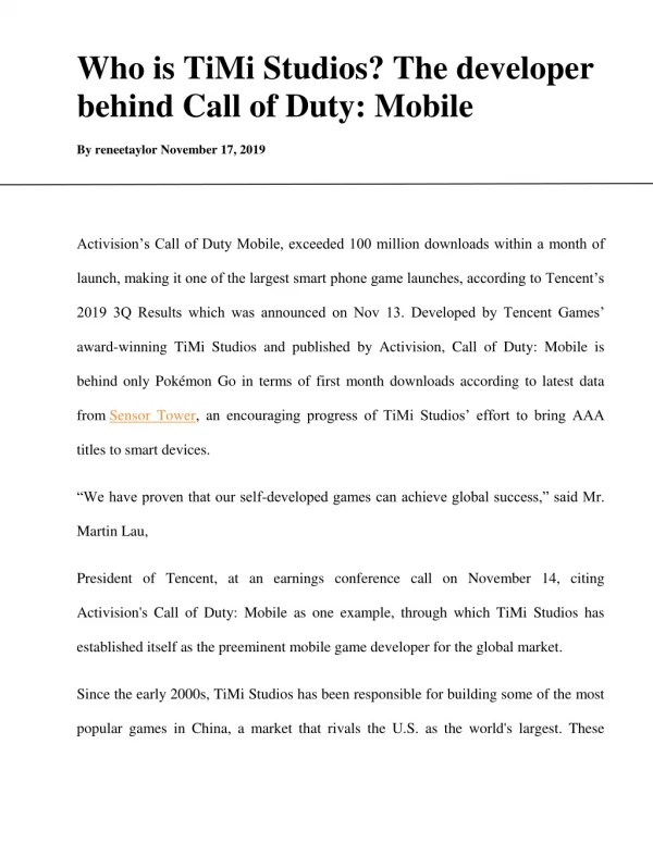 who is timi studios the developer behind call