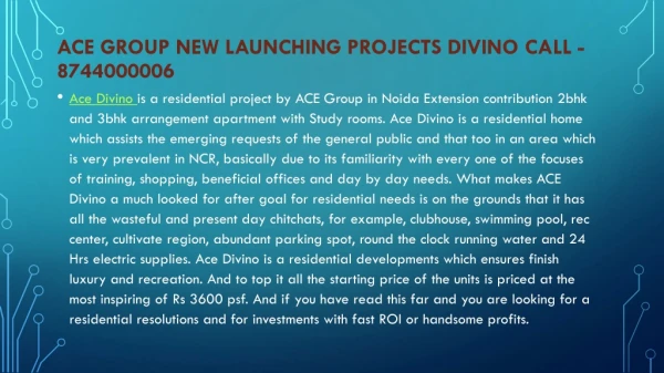 ACE group new launching projects divino Call - 8744000006