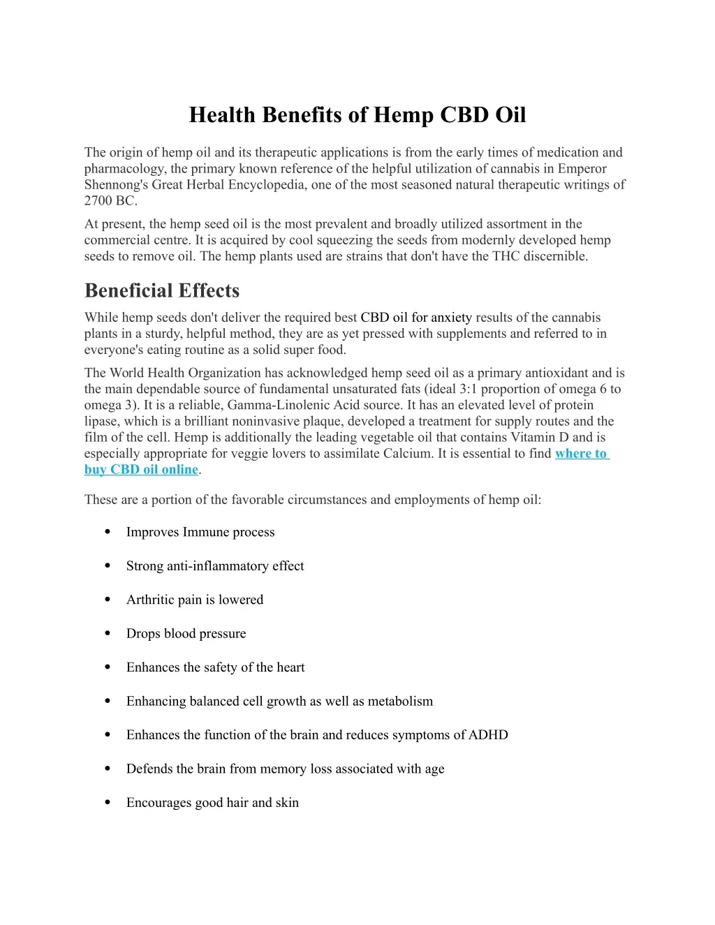 health benefits of hemp cbd oil