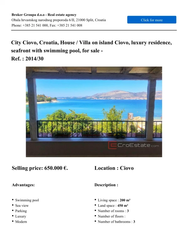 Croatia, Ciovo - House / Villa on island Ciovo for sale