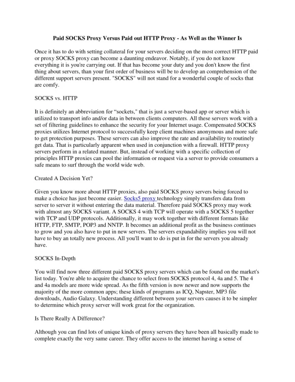 paid socks proxy versus paid out http proxy