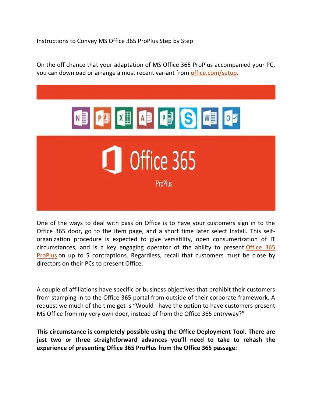 instructions to convey ms office 365 proplus step