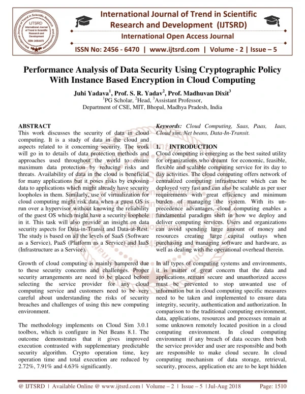 Performance Analysis of Data Security Using Cryptographic Policy With Instance Based Encryption in Cloud Computing