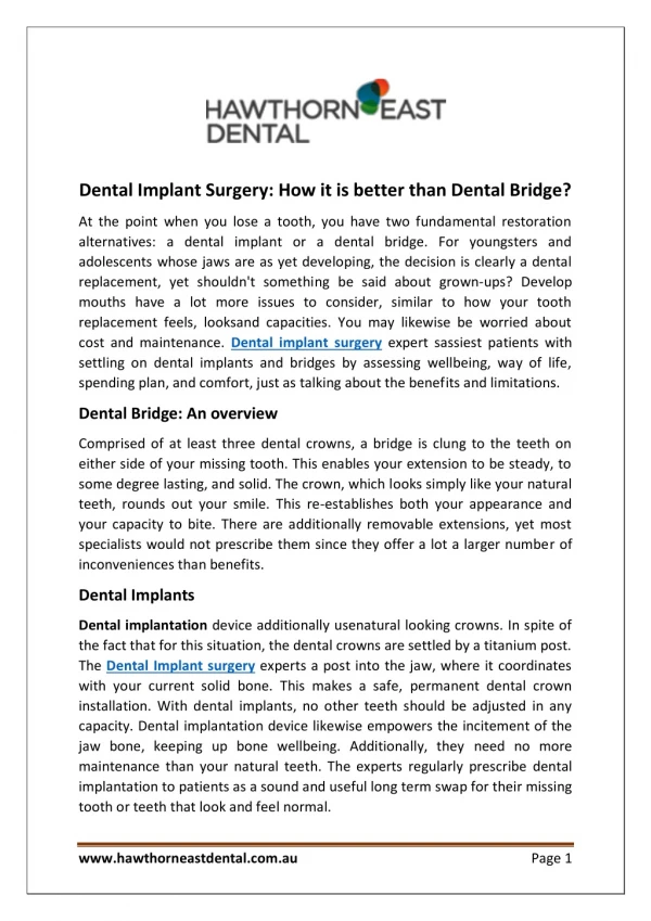 Dental Implant Surgery: How it is better than Dental Bridge?