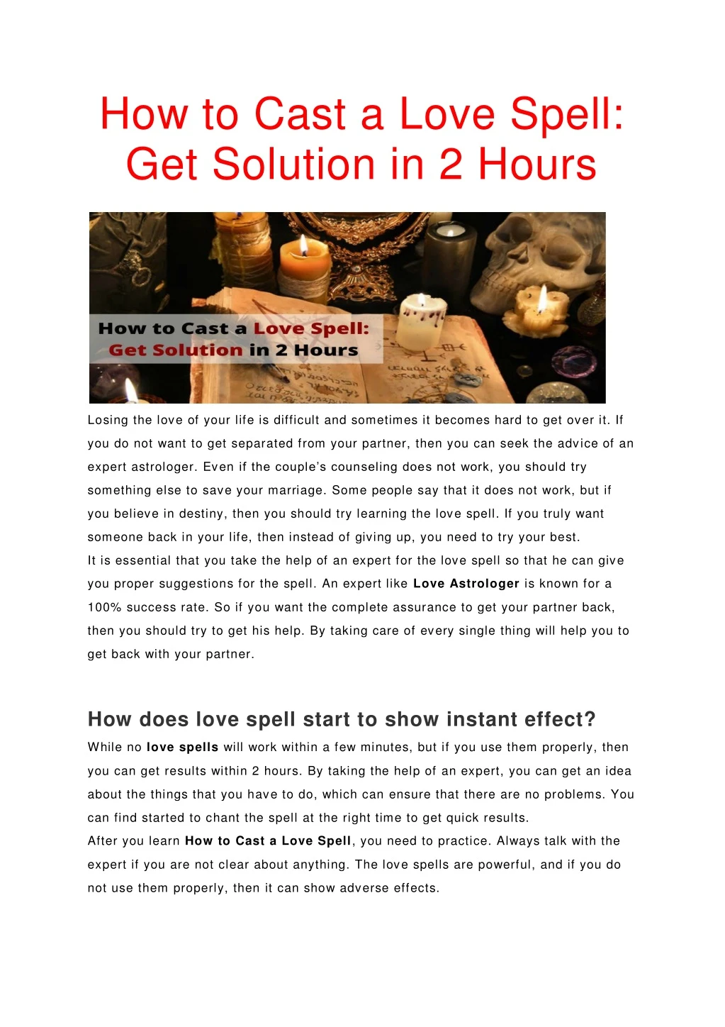 how to cast a love spell get solution in 2 hours