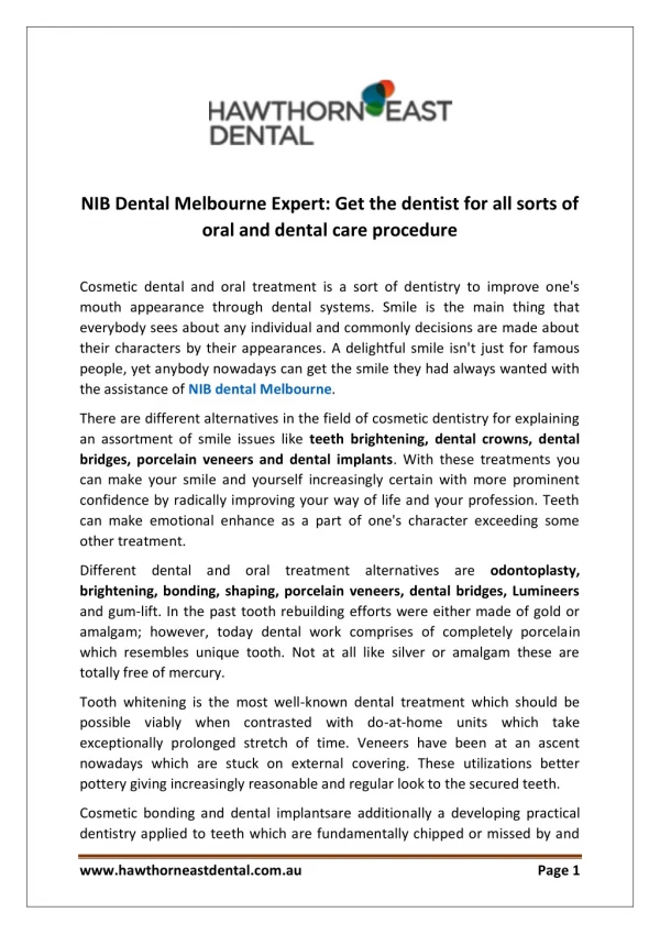 NIB Dental Melbourne Expert: Get the dentist for all sorts of oral and dental care procedure