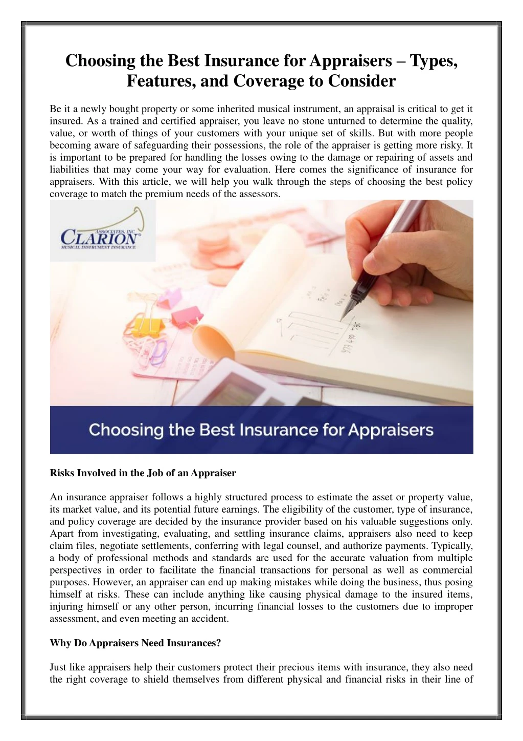 choosing the best insurance for appraisers types