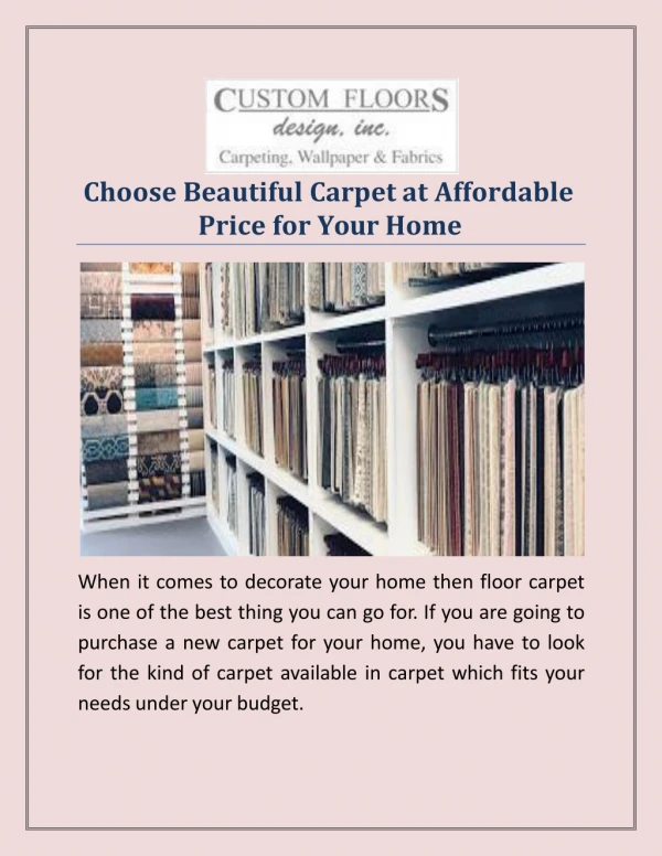 Choose Beautiful Carpet at Affordable Price for Your Home