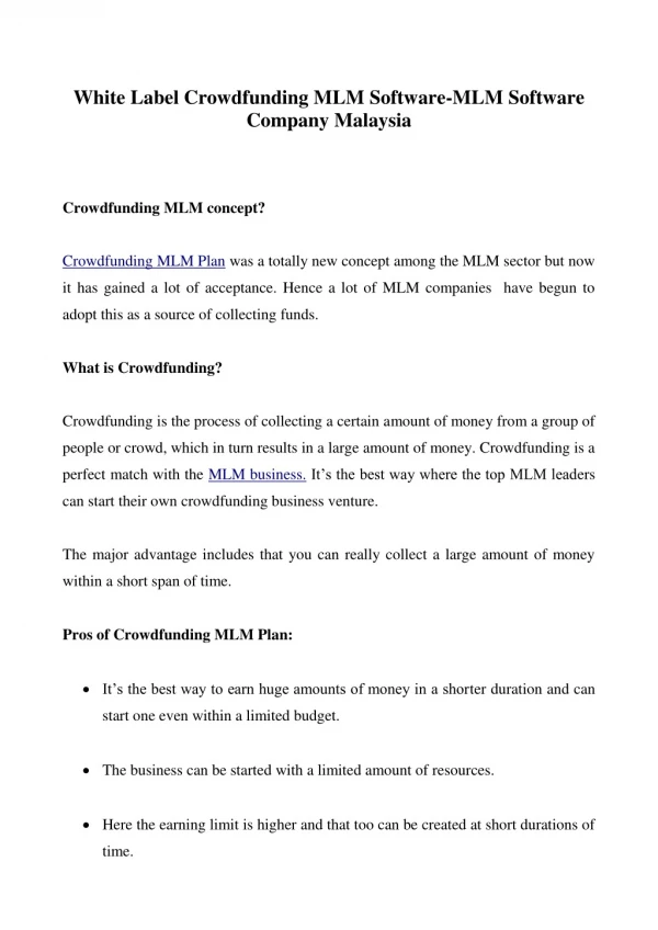 White Label Crowdfunding MLM Software-mlm software company malaysia