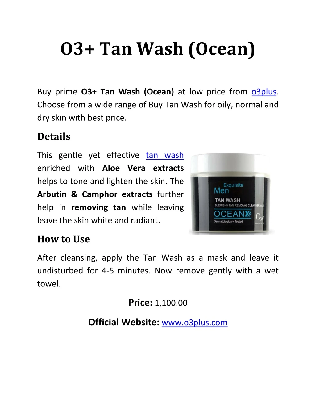 o3 tan wash ocean