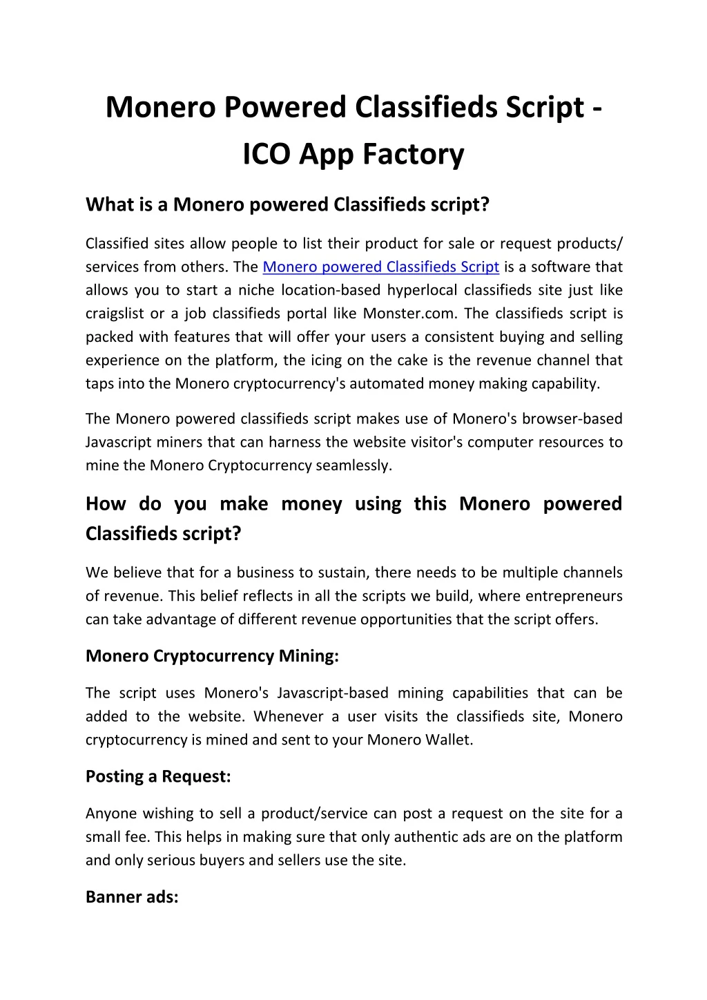 monero powered classifieds script ico app factory