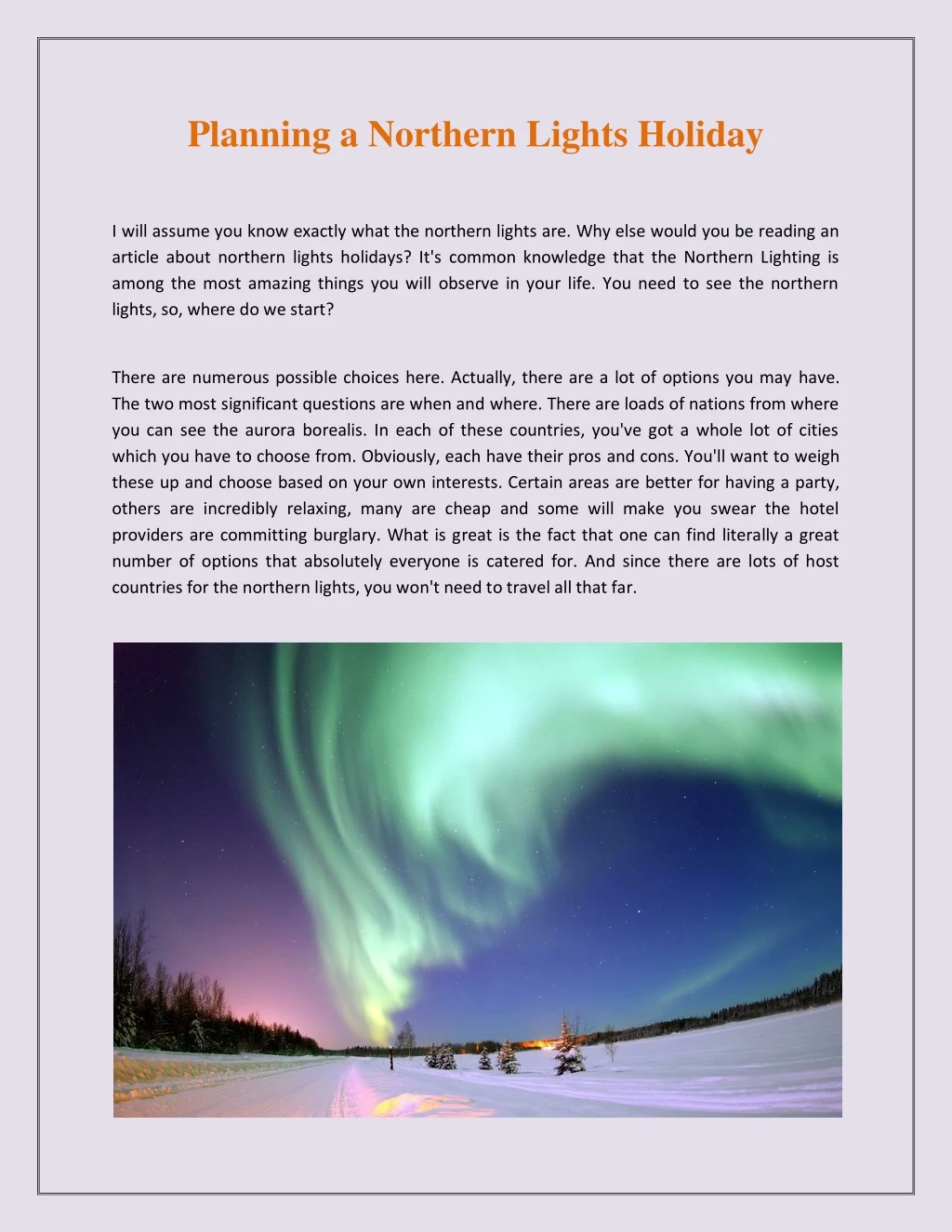planning a northern lights holiday