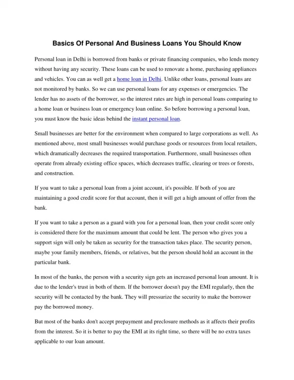 basics of personal and business loans you should