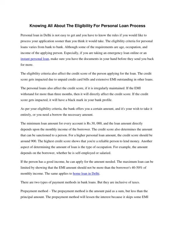 knowing all about the eligibility for personal