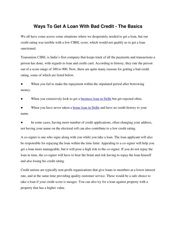 ways to get a loan with bad credit the basics