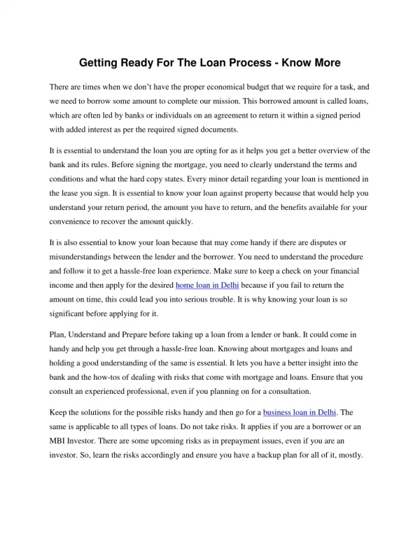 getting ready for the loan process know more