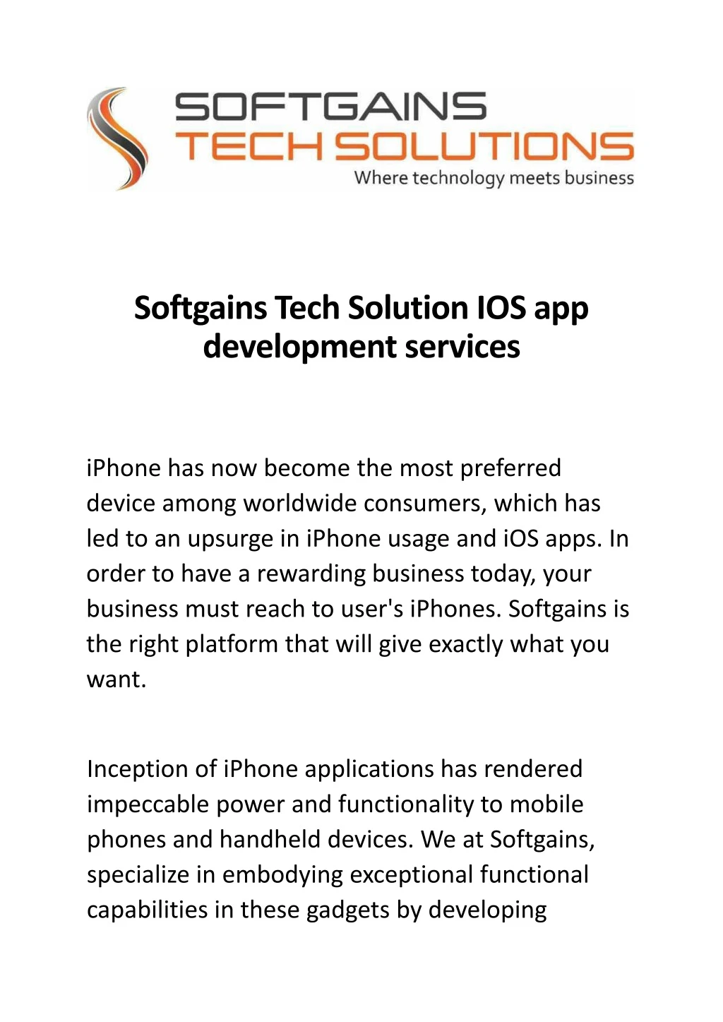 softgains tech solution ios app development