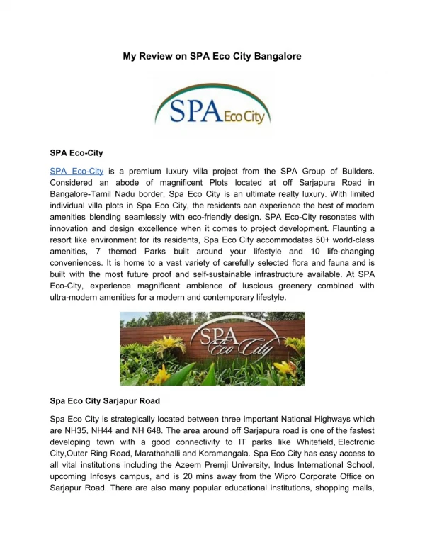 My Review On SPA Eco City Bangalore
