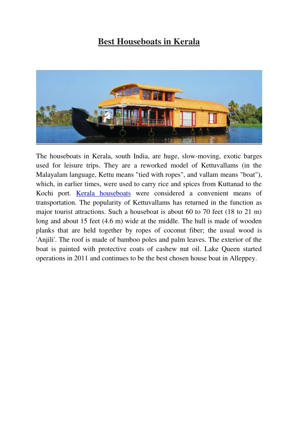 best houseboats in kerala