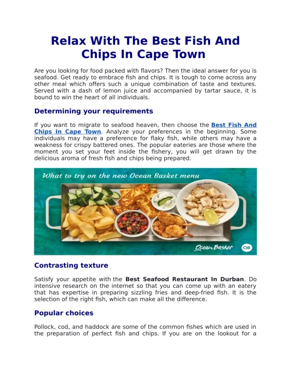 Relax With The Best Fish And Chips In Cape Town