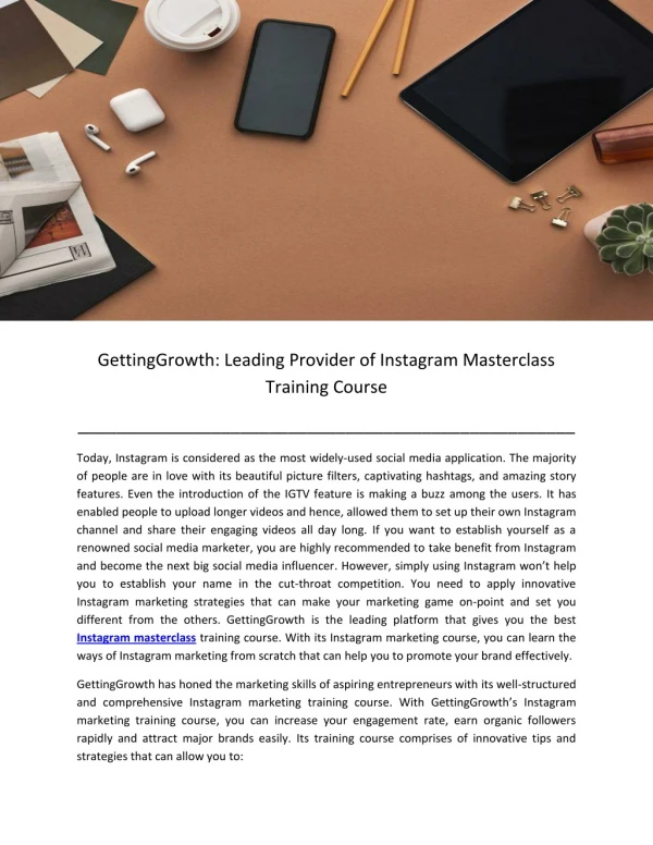 GettingGrowth: Leading Provider of Instagram Masterclass Training Course