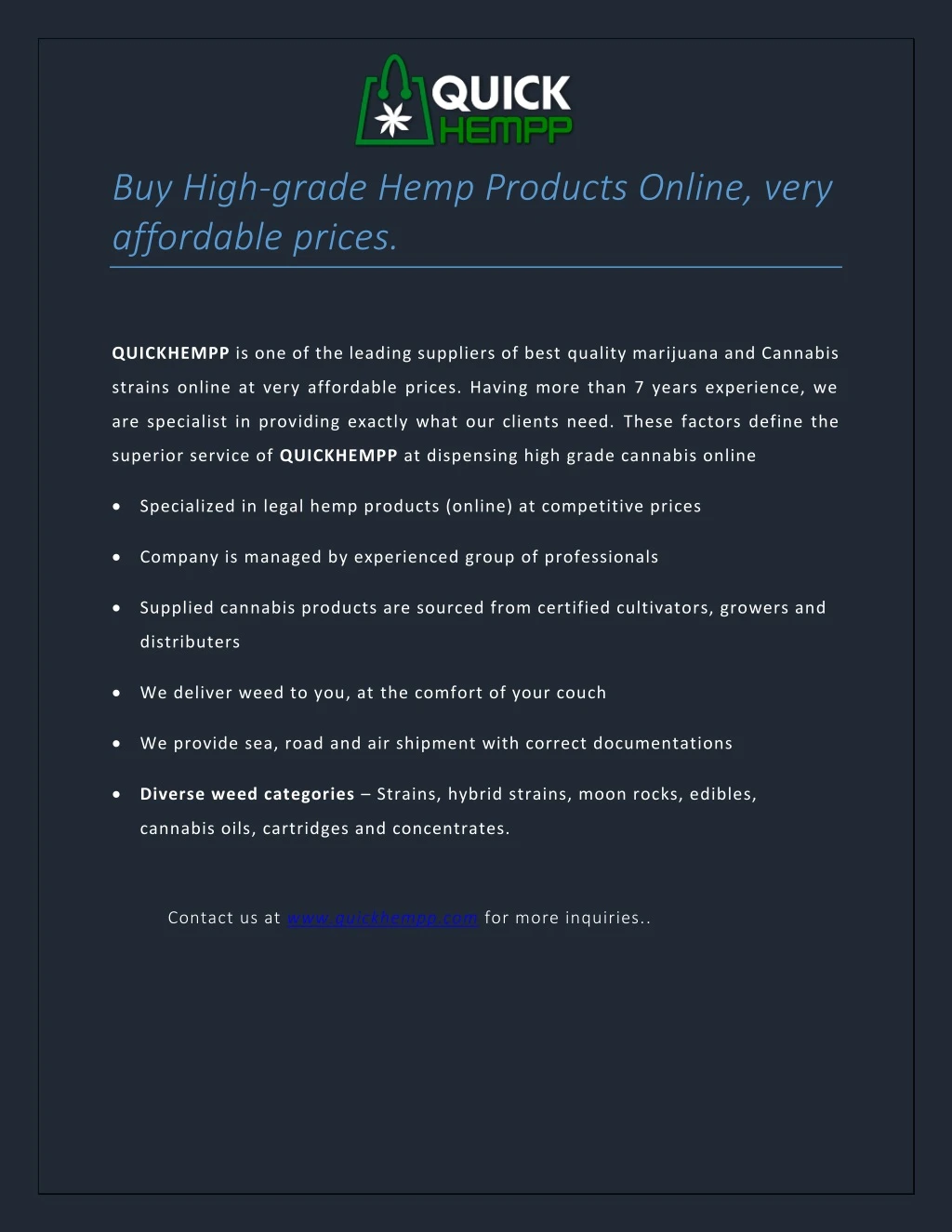 buy high grade hemp products online very